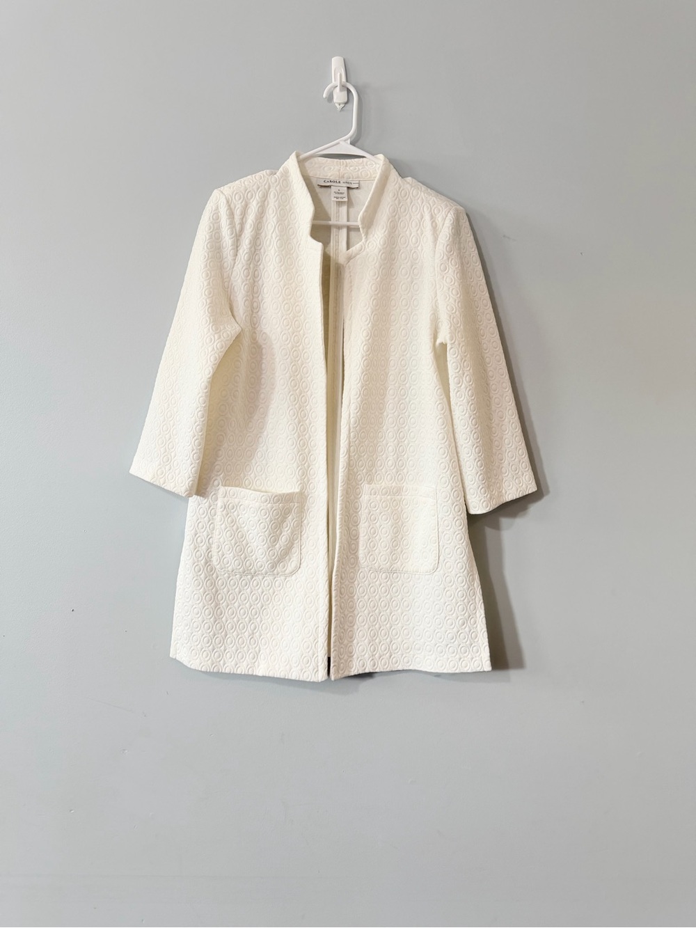 Carole Wren Size S Ivory Textured Long Jacket Coat Mod Retro Minimalist
